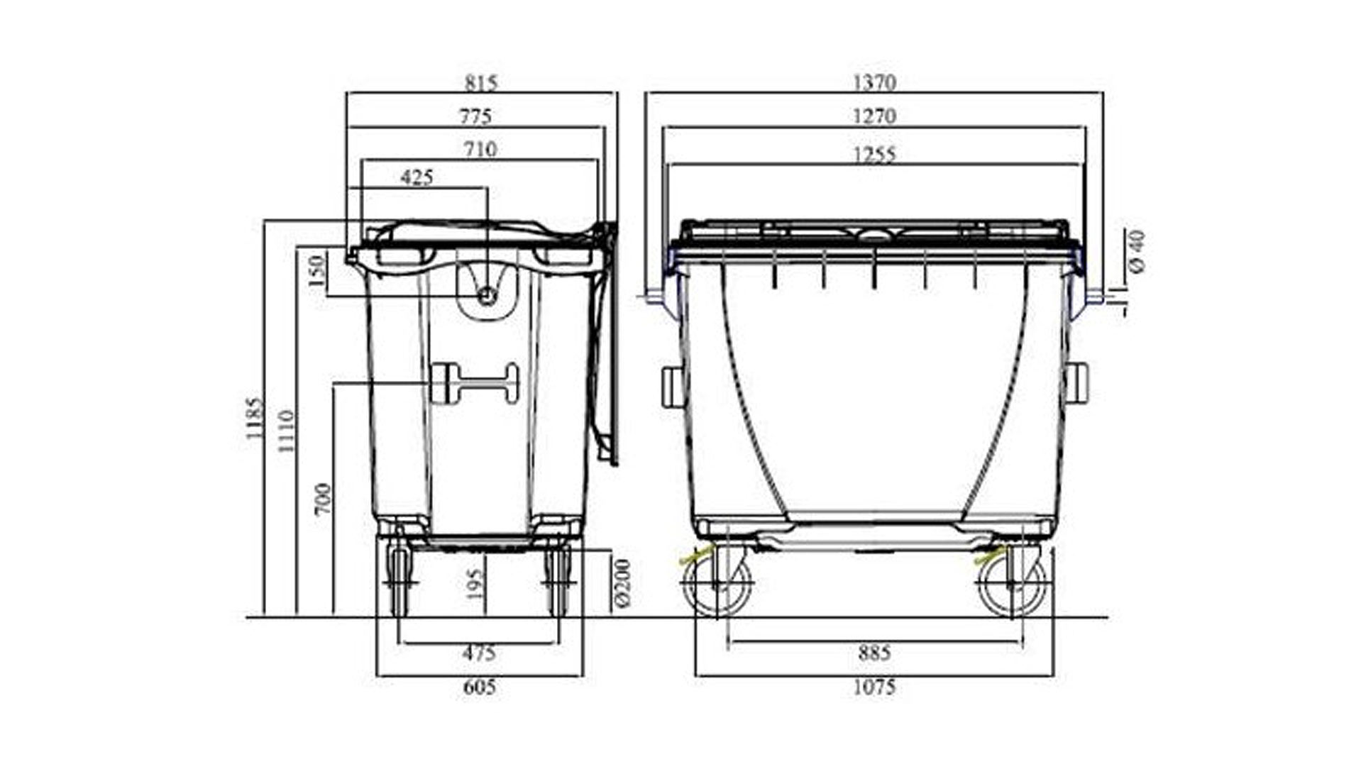 Bac roulant 660 Litres dimensions